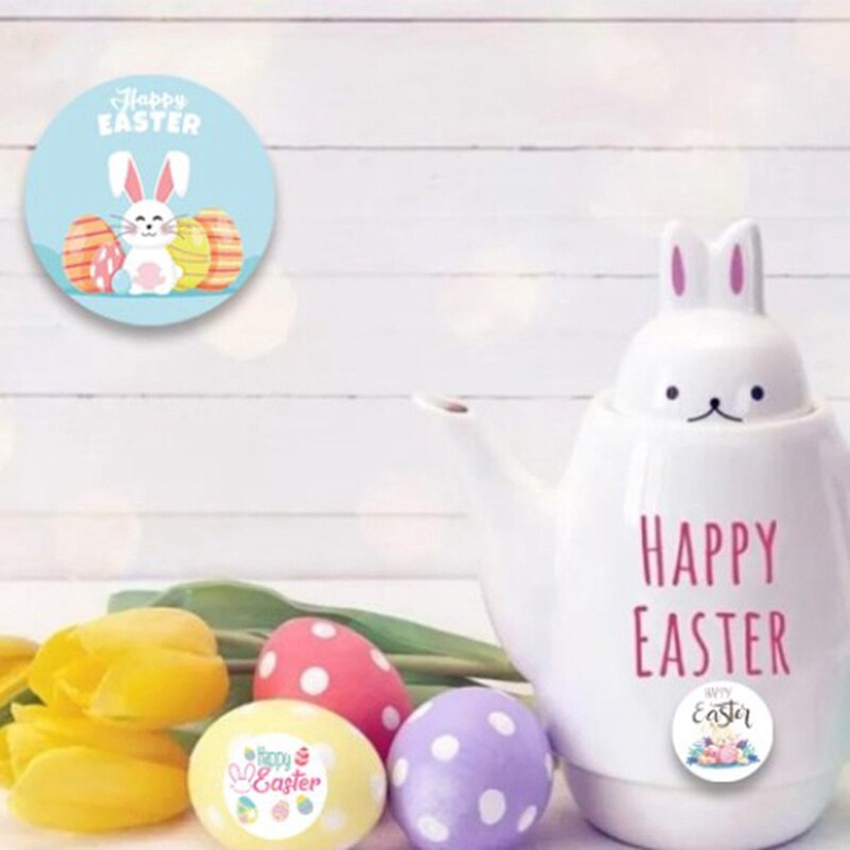 Paas Sticker - Sluitsticker - 4 assorti - Sluitzegel Pasen - Happy Easter - Paaseieren - Eitjes - Ei - Konijn | Kaart - Envelop | Fijne Paasdagen - Paasfeest | Kids - Kind | Envelop stickers | Cadeau - Gift - Cadeauzakje - Traktatie | Chique inpakken — afbeelding 3