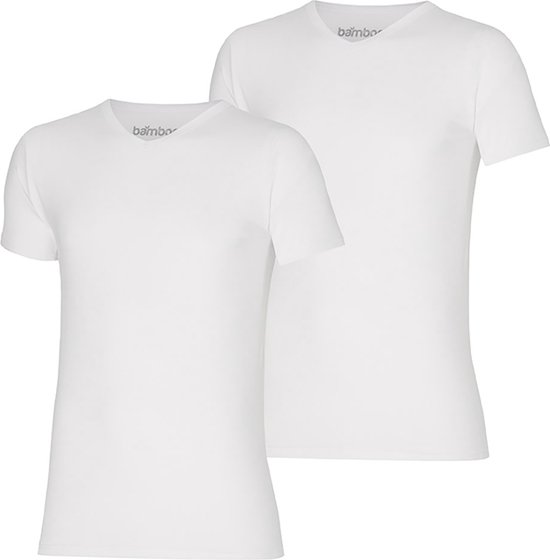T-shirt homme en Bamboe avec col en V- Lot de 2 - Wit - Taille S - T-shirt homme - Maillot de corps homme - T-shirt homme - Apollo
