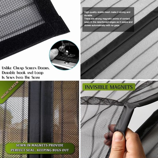 Okado Magnetisch Vliegengordijn – 94 X 210 Cm, Zwart, Met Klittenband En Punaises, Voor Deur En Balkon
