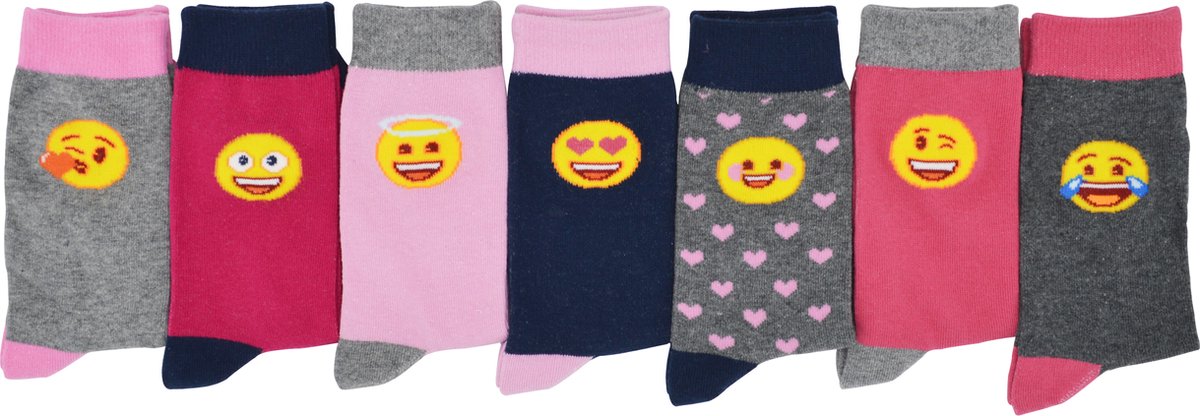 Emoji Sokken / Kousen Multipack 7-paar meisjes Maat 31/34 - faces chaussettes socks