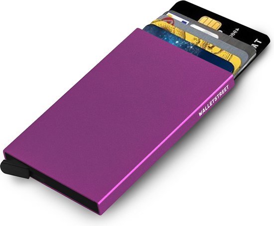 Walletstreet Uitschuifbare Pasjeshouder - Walletstreet Aluminium Creditcardhouder Card Protector Anti-Skim/ RFID Card Protector 8 Pasjes – Paars/purple