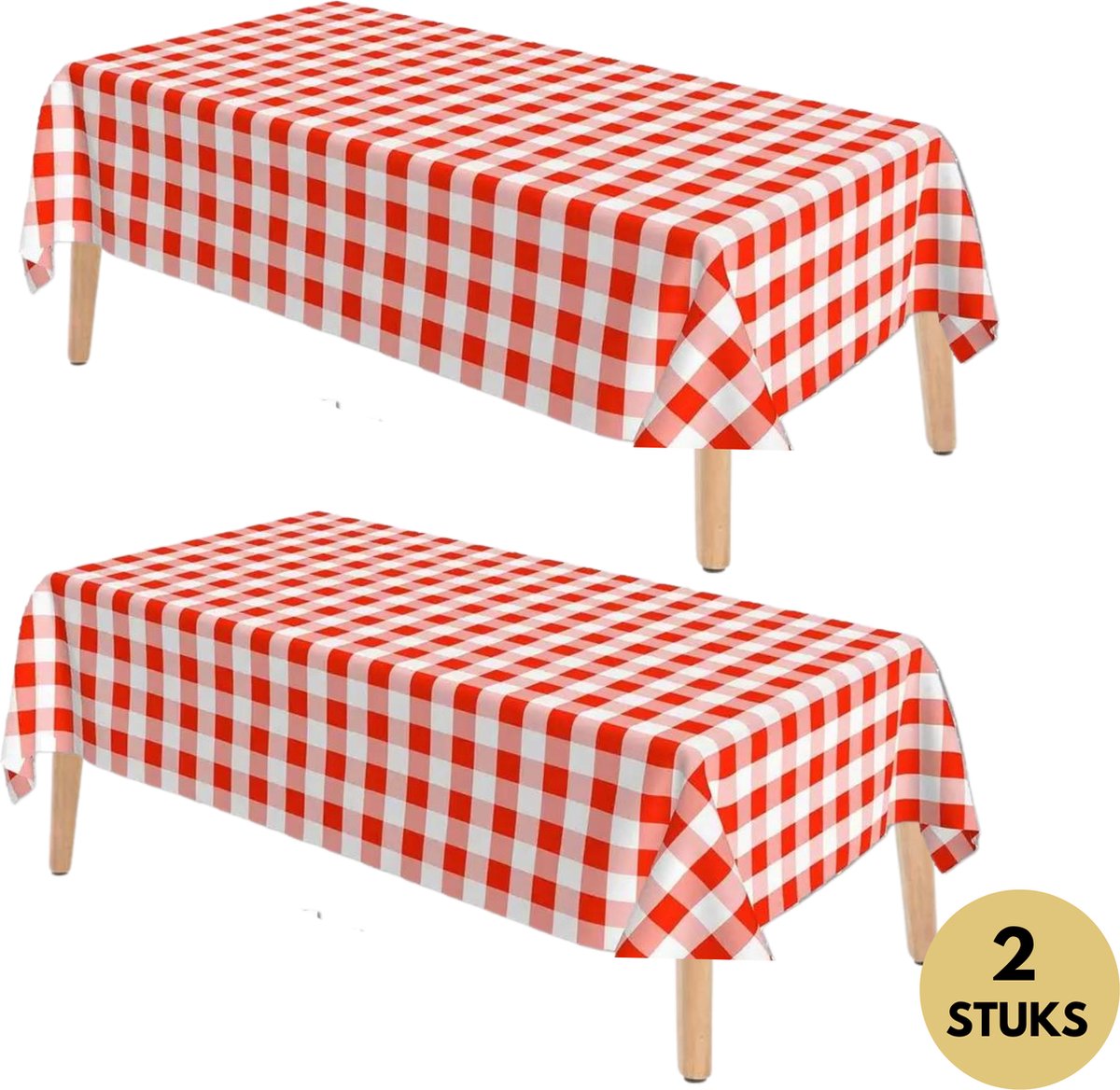 Wegwerp tafelkleed - 2 stuks - Rood Wit - Vlek & Geurvrij - Verjaardagen - Picknick - Geblokt - Merkloos