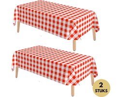 Wegwerp Tafelkleed 2x – Tafelzeil – Tafelkleden – Tafelkleed buiten – Plastic Tafelkleed – Tafelkleed Feest - Tafelkleed buiten rechthoekig – 274x137cm – Feest Decoratie – Rood/Wit - Gender Reveal