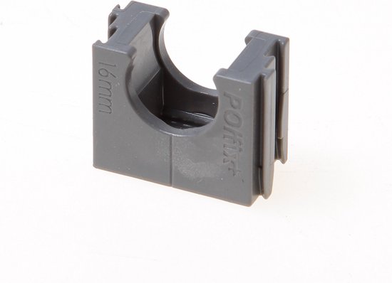 Grijze Pipelife Polfix+ drukzadel met "16mm" aanduiding.