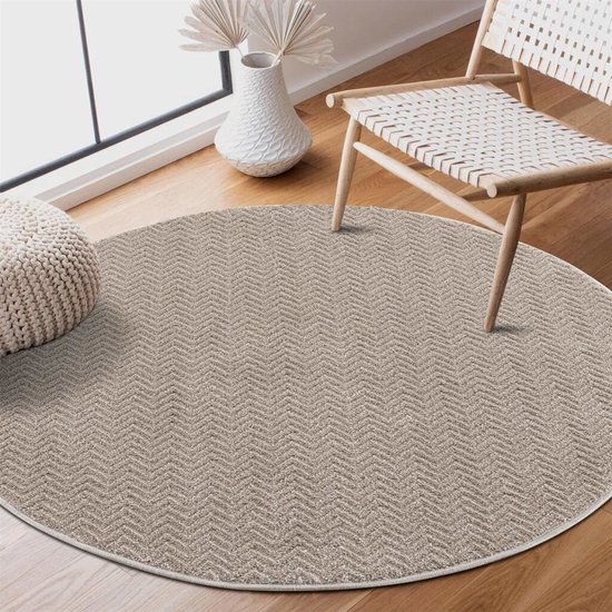 Flycarpets Junius Modern Beige Vloerkleed Effen Motief - Beige - Afmeting: Rond Ø 160 cm - Laagpolig