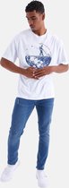 La Pèra Heren T-Shirt 100% katoen Ronde hals - wit met blauwe print - S