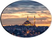 WallClassics - Dibond Ovaal - Süleymaniye-Moskee op Begin van de Avond in Istanbul, Turkije - 28x21 cm Foto op Ovaal (Met Ophangsysteem)