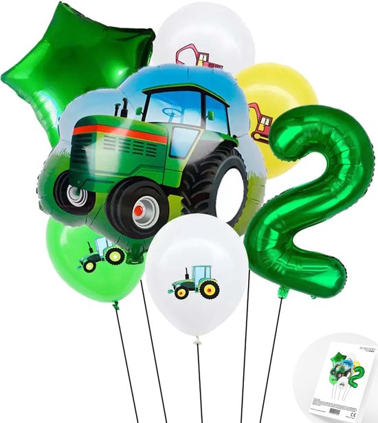 Cijfer ballon 2 jaar Trekker - Boer - Boerderij - Themafeest Ballonnenpakket - Groen - Helium Ballon - Snoes