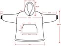 Technische tekening van een oversized hoodie deken met afmetingen. Grijze stof met witte sterren patroon.
