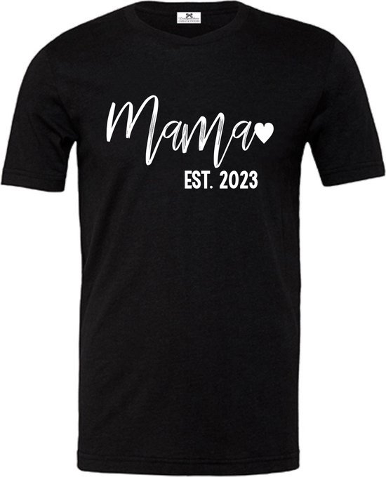 Shirt dames-mama sinds 2023-zwart-wit-korte mouw-Maat