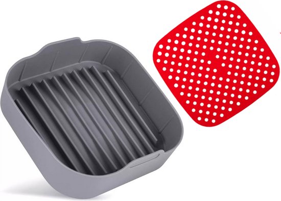Merkloos Airfryer Bakjes - Siliconen Airfryer Mand - Bakpapier Alternatief - Accessoires Airfryer Philips – Airfryer Accesoires – AirFryer Bakje Siliconen – Airfryer Mat - Bakvorm - Mandje - Bakjes - Airfryer Siliconen Bakje - 20,5CM - Vierkant
