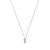 New Bling 9NB-1050 Zilveren Ketting met Zirkonia Hangertje - 7,5x4mm - Roze - 40+5cm - Rhodium - Zilver