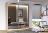 E-MEUBILAIR Zweefdeurkast Kledingkast met Spiegel Garderobekast met planken en kledingstang - 203x61x218 cm (BxDxH) - BEN 12 (Sonoma)
