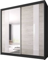 InspireMe- Zweefdeurkast Kledingkast met Spiegel Garderobekast met planken en kledingstang - 233x61x218 cm (BxDxH) - BEN 32 (Zwart)