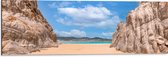 WallClassics - Dibond - Rotsen op Strand van Playa Del Divorcio, Mexico - 90x30 cm Foto op Aluminium (Wanddecoratie van metaal)