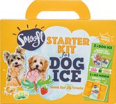 Friandise pour chien Smoofl - Kit de démarrage pour faire eigen glace pour chien, Kit avec 2 mélanges à glace pour chien, Arôme beurre de cacahuète et fraise, un moule en silicone en forme de patte - pour 5 glaces pour chien
