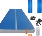 Practics - Airtrack 400cm x 100cm x 10cm Blauw- Turnmat Opblaasbaar incl Elektrische pomp & Opbergzak