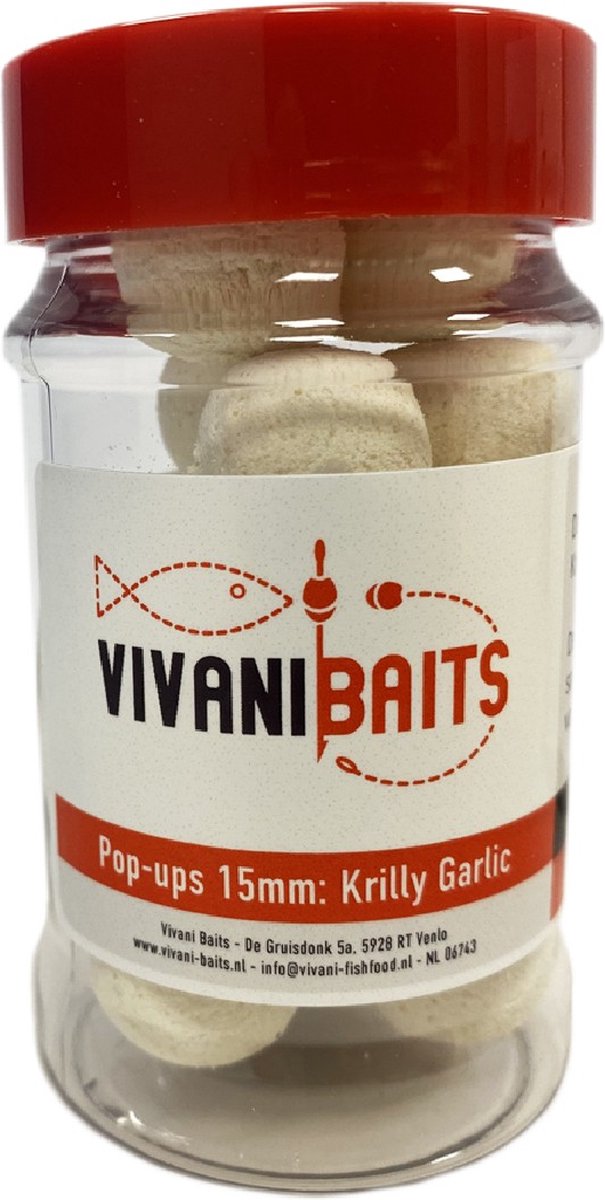 Vivani Baits 15mm Pop-ups Wit 100ML Krilly Garlic