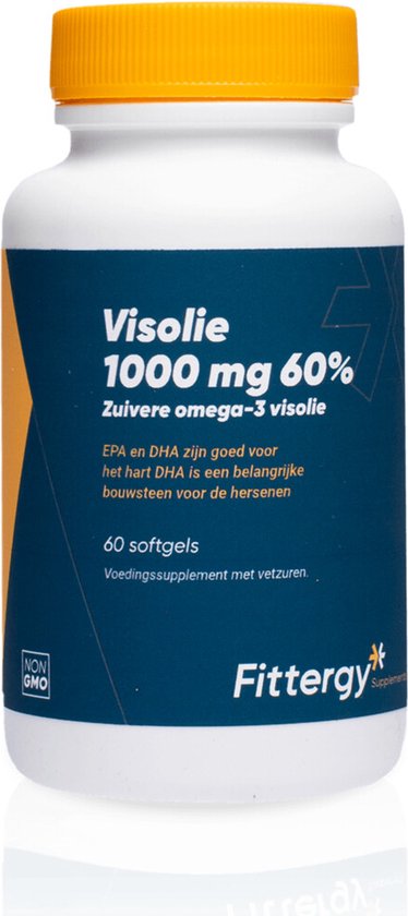 Fittergy Supplements - Visolie 1000 mg 60% - 60 softgels - DHA is goed voor de hersenfunctie* - Vetzuren - voedingssupplement