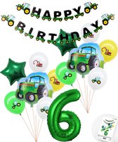 Cijfer ballon 6 jaar Trekker - Tractor Mega Pakket Inclusief Happy Birthday Slinger - Boer - Boerderij - Themafeest Ballonnenpakket - Groen - Helium Ballon - Snoes