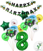 Cijfer ballon 8 jaar Trekker - Tractor Mega Pakket Inclusief Happy Birthday Slinger - Boer - Boerderij - Themafeest Ballonnenpakket - Groen - Helium Ballon - Snoes