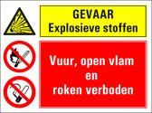 Panneau substances explosives, feu flamme nue et interdiction de fumer 800 x 600 mm - dibond avec perçages