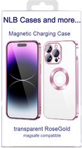 Premium MagSafe Compatibel Hoesje voor iPhone 14 Plus Magnetisch en Lensbescherming Transparant/Rosegoud