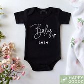 Baby Romper 2024 Zwart – Zwangerschapsaankondiging - Kraamcadeau | 100% katoen | Baby geboren in 2024 - Maat: newborn/50 - Zwangerschap cadeau