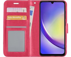 Hoesje - Met Pasjeshouder - Geschikt voor Samsung Galaxy A34 - Luxe Bookcase Portemonee - Flip Case - Kunstleer Book Case - Flipcase - Book Cover - Walletcase - Portemonneehoes - Donkerroze