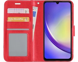 Hoesje - Met Pasjeshouder - Geschikt voor Samsung Galaxy A34 - Luxe Bookcase Portemonee - Flip Case - Kunstleer Book Case - Flipcase - Book Cover - Walletcase - Portemonneehoes - Rood