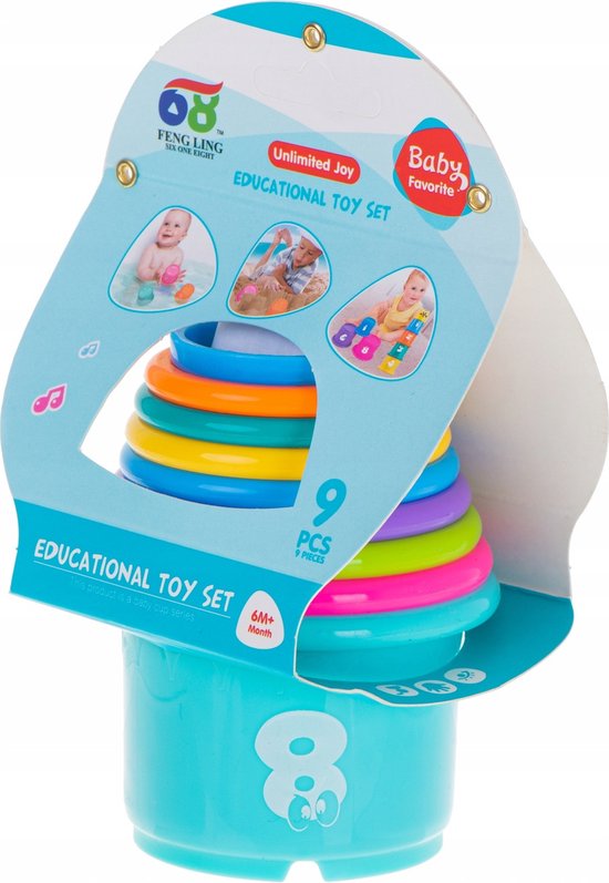 Stapel Speelgoed - Stapeltoren - Stapel Bekers - Stacking Cups - Badspeelgoed - Speelgoed voor in bad - Educatief Speelgoed - Montessori Speelgoed - Sensorisch Speelgoed - Educatief Speelgoed - Water Speelgoed - Strandspeelgoed van Mowglispeelgoed — afbeelding 2