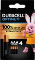 Duracell Optimum AAA-batterijen (4 stuks), 1,5V-alkaline batterijen, LR03 MX2400
