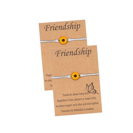 Bixorp Friends Vriendschapsarmbandjes voor 2 met Zonnebloem Wit Bandje - BFF Armband Meisjes - Best Friends Armband Vriendschap Cadeau voor Twee