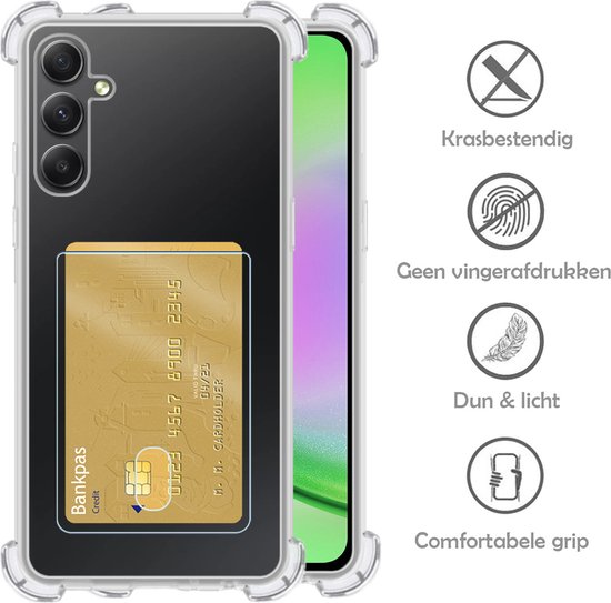 Coque Samsung A34 Porte-cartes Coque Porte-cartes avec protection d'écran - Coque Samsung Galaxy A34 avec porte-cartes Coque - Transparente
