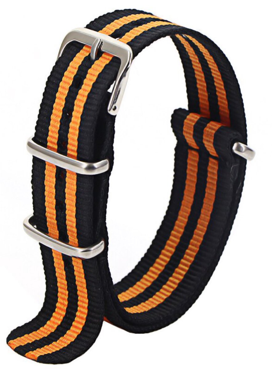 20mm Premium Nato Strap Zwart Oranje - Vintage James Bond - Nato Strap collectie - Mannen - Vrouwen - Horlogeband - 20 mm bandbreedte voor oa. Seiko Rolex Omega Casio en Citizen