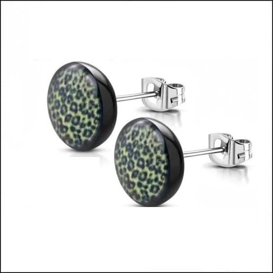 Aramat jewels ® - Luipaard oorbellen geel zwart acryl staal 7mm