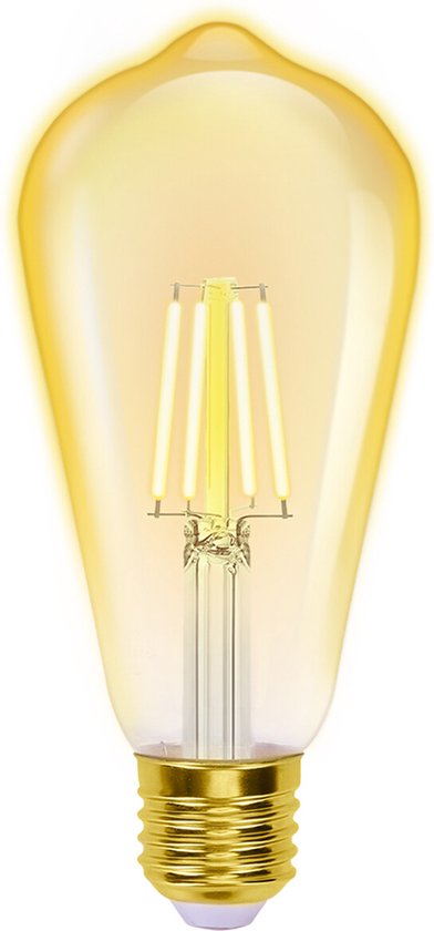 LED Lamp - Smart LED - Igia Rixona - Bulb ST64 - 6W - E27 Fitting - Slimme LED - Wifi LED + Bluetooth - Aanpasbare Kleur - Amber - Glas