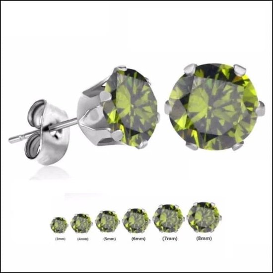 Aramat jewels ® - Oorbellen zirkonia zweerknopjes rond 5mm olijf groen chirurgisch staal