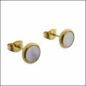 Aramat jewels ® - Oorbellen zweerknopjes wit goudkleurig chirurgisch staal 6mm