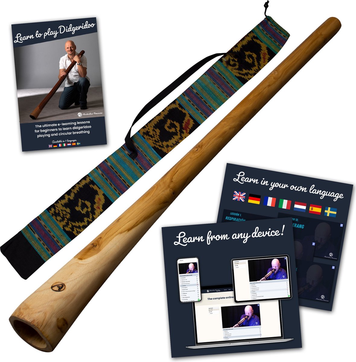 Houten didgeridoo 130cm inclusief onlinecursus Didgeridoo & Circulaire ademhaling