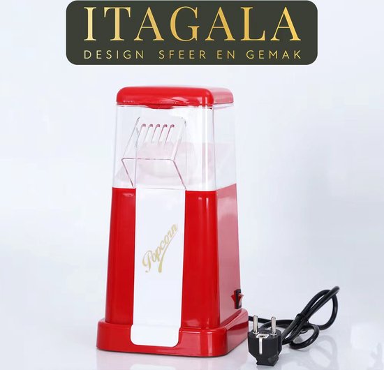 ITAGALA Popcorn Machine - Heteluchtsysteem - Popcorn Maker - Popcorn - Popcornmachine - Popcornmaker - 1200W – Rood met wit– Klaar in 3 Minuten - zonder olie