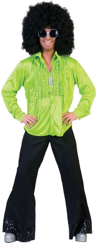 Funny Fashion - Jaren 80 & 90 Kostuum - Zaterdag Disco Hemd Groen Man - Groen - Maat 56-58 - Carnavalskleding - Verkleedkleding