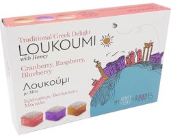 Melissokomiki Dodecanesse Loukoumi Cranberry, Raspberry, Blueberry 250gr | Turks Fruit Honing Snoep