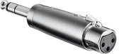 Adaptateur argenté avec une entrée jack stéréo de 6,35 mm d'un côté et une fiche XLR de l'autre.