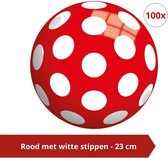 Bal - Voordeelverpakking - Rood met witte stippen - 23 cm - 100 stuks