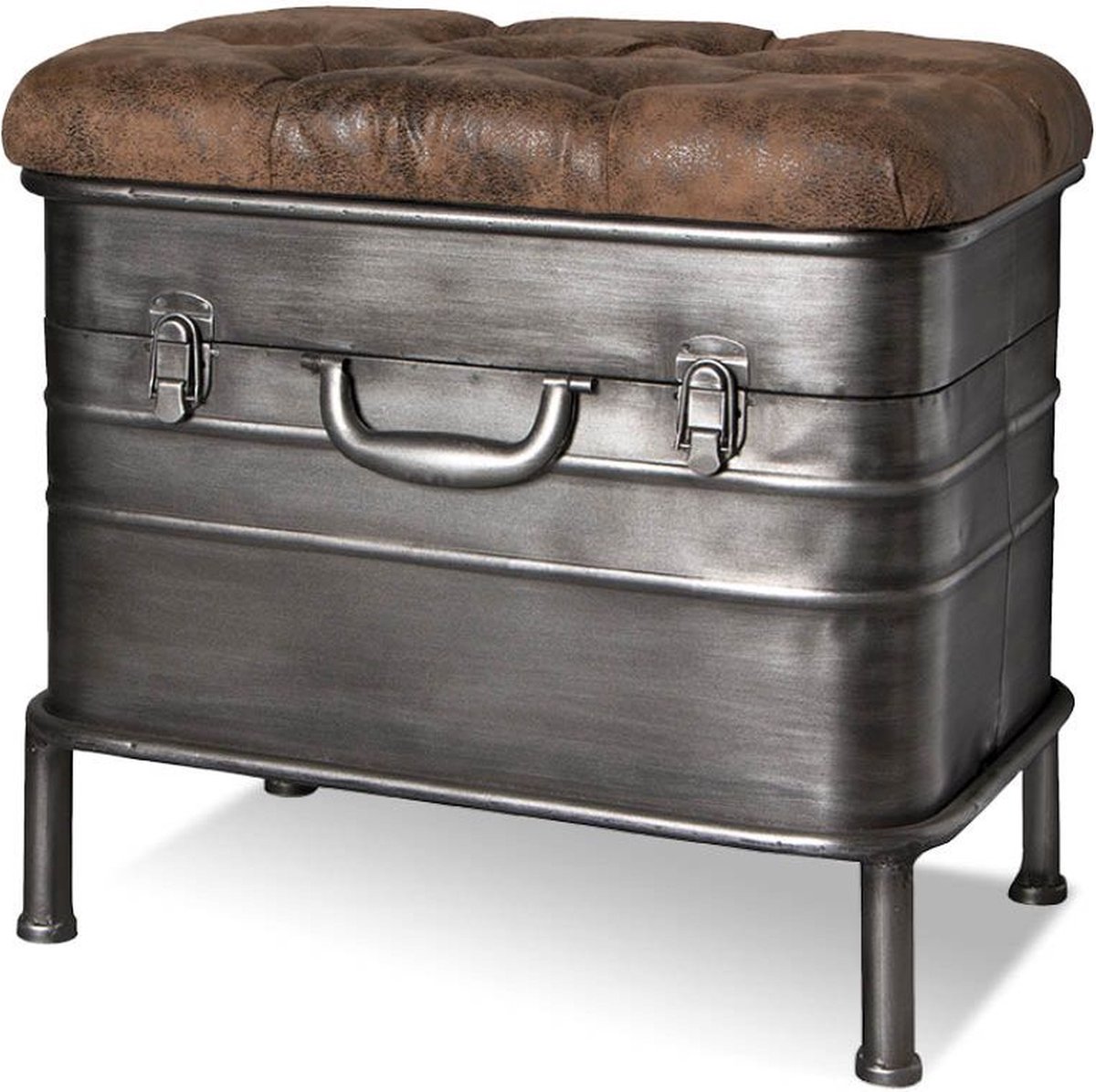 HakuShop Hocker | Antraciet Old-Metal | Opbergruimte | Leatherlook | 51x34x48