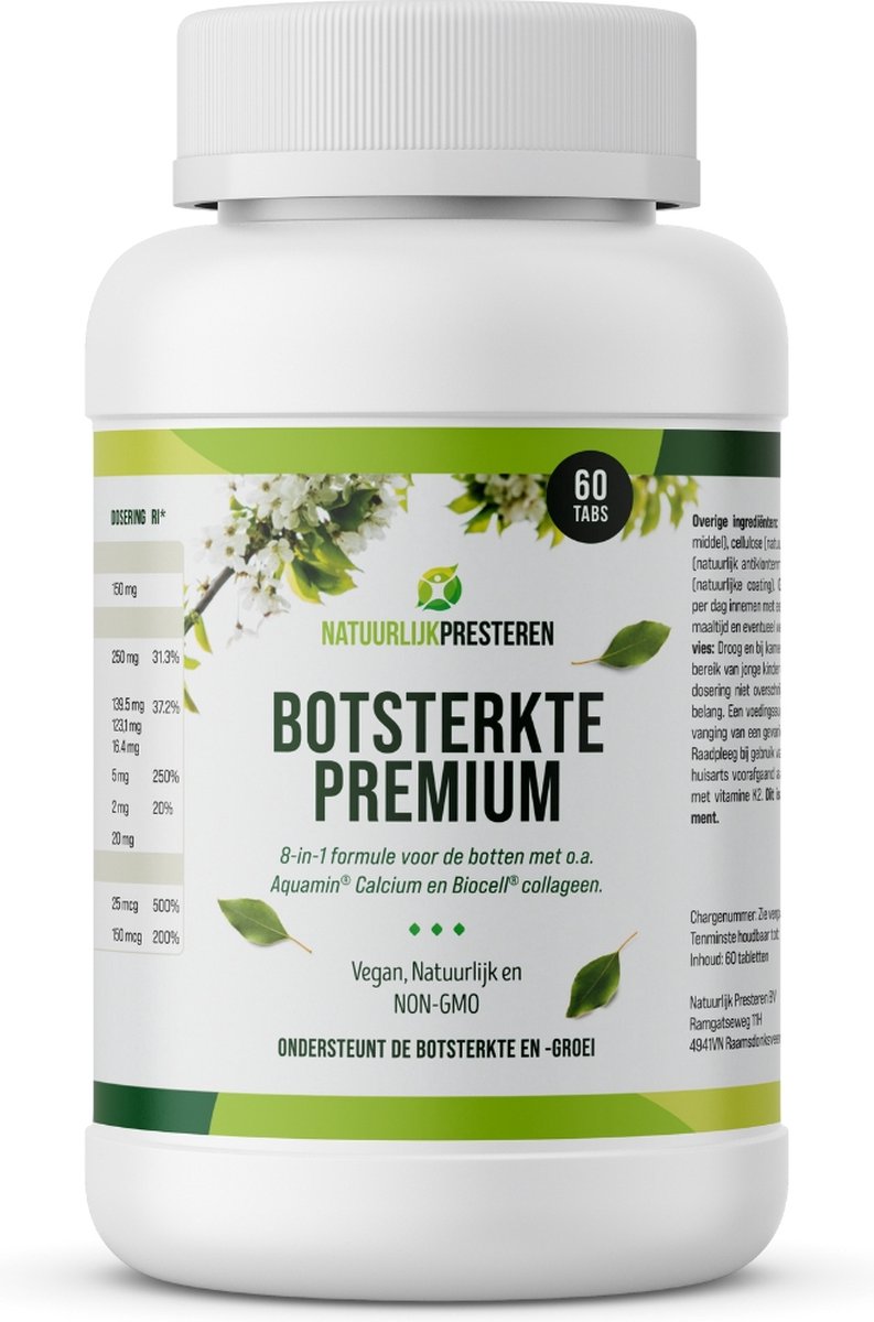 Goedkoopste Botsterkte Premium - Aquamin® Calcium Tabletten - Vitamine D3 & K2 MK-7 - Collageen - Sterkte Botten