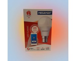 Megaman ZB ZigBee Smart LED lamp WarmWit 810Lumen Energielabel A+ / F slechts 9Watt vergelijkbaar met 60WattZowel met een B22 als E27 grote fitting!
