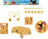 Bing het konijn - Feestpakket - Versiering - Verjaardag - Kinderfeest – Vlaggenlijn - Happy Birthday slinger - Plafondecoratie swirl hangers - Servetten – Tafelkleed - Bordjes - Uitdeelzakjes.