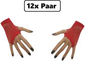 12x Paar Nethandschoen vingerloos kort rood - Koningsdag thema feest festival party fun